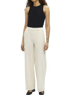 Pantalon chino écru uni pourvu d'une taille haute et d'une coupe bootcut