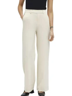 Pantalon chino écru uni pourvu d'une taille haute et d'une coupe bootcut