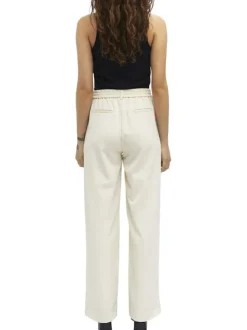 Pantalon chino écru uni pourvu d'une taille haute et d'une coupe bootcut