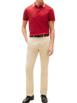 Pantalon chino Denton en coton beige à coupe droite pourvu de poches plaquées