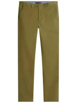 Pantalon chino Denton en coton kaki à coupe droite pourvu de poches plaquées