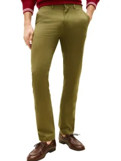 Pantalon chino Denton en coton kaki à coupe droite pourvu de poches plaquées