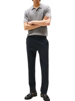 Pantalon Chino Denton en coton marine coupe regular avec des poches plaquées
