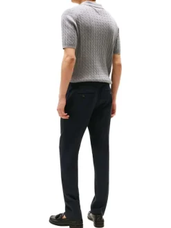 Pantalon Chino Denton en coton marine coupe regular avec des poches plaquées