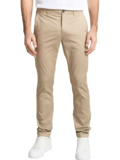 Pantalon chino en coton beige avec une coupe slim et une taille intermédiaire