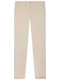 Pantalon chino en coton beige uni avec une coupe cigarette à zip et bouton