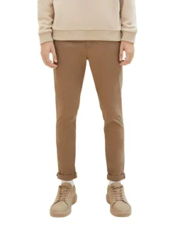 Pantalon Chino en coton beige uni avec une coupe slim et des poches arrières