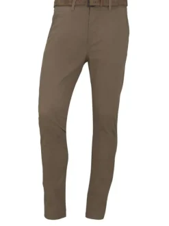 Pantalon Chino en coton beige uni avec une coupe slim et des poches arrières