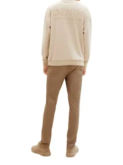 Pantalon Chino en coton beige uni avec une coupe slim et des poches arrières
