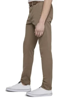 Pantalon Chino en coton beige uni avec une coupe slim et des poches arrières