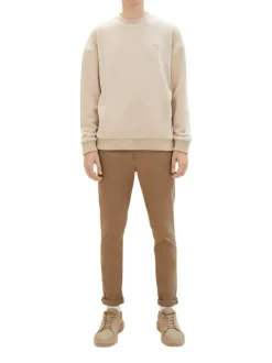 Pantalon Chino en coton beige uni avec une coupe slim et des poches arrières