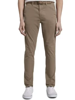 Pantalon Chino en coton beige uni avec une coupe slim et des poches arrières