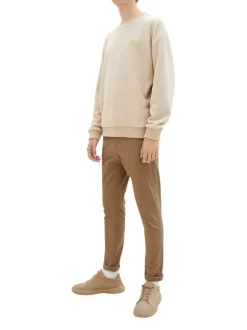 Pantalon Chino en coton beige uni avec une coupe slim et des poches arrières