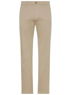 Pantalon chino en coton beige uni avec une coupe slim et 4 poches