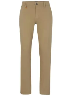 Pantalon Chino en coton beige uni avec une coupe slim et poches latérales