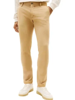 Pantalon Chino en coton beige uni avec une coupe slim à zip et à bouton