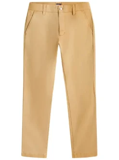 Pantalon Chino en coton beige uni avec une coupe slim à zip et à bouton