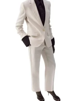 Pantalon chino en coton beige uni avec une taille intermédiaire