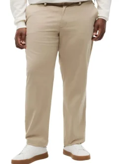 Pantalon chino en coton beige uni pourvu de passants pour la ceinture