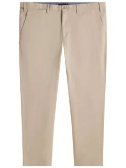 Pantalon chino en coton beige uni pourvu de passants pour la ceinture