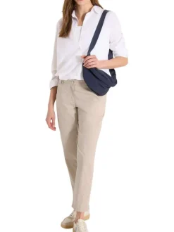 Pantalon chino en coton beige uni pourvu d'une coupe droite
