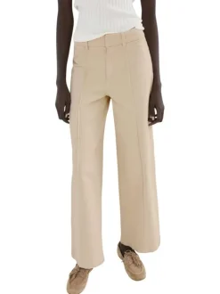 Pantalon chino en coton beige uni pourvu d'une coupe droite
