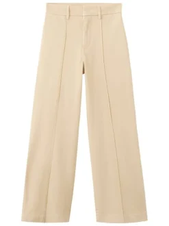 Pantalon chino en coton beige uni pourvu d'une coupe droite