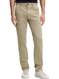 Pantalon chino en coton beige uni pourvu d'une coupe slim et de mutliples poches