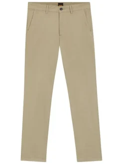 Pantalon chino en coton beige uni pourvu d'une coupe slim et de mutliples poches