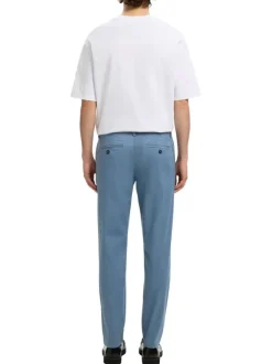 Pantalon Chino en coton biologique bleu uni avec une coupe slim