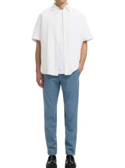 Pantalon Chino en coton biologique bleu uni avec une coupe slim