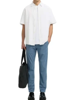 Pantalon Chino en coton biologique bleu uni avec une coupe slim