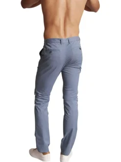 Pantalon chino en coton bleu gris uni à coupe slim fit avec des passants