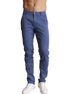 Pantalon chino en coton bleu indigo uni à coupe regular fit avec des passants