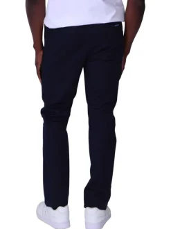 Pantalon chino en coton bleu marine uni avec une coupe ajustée