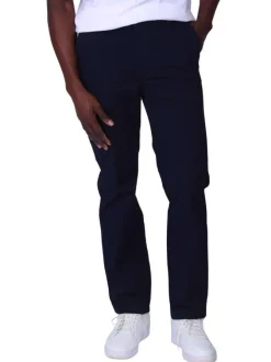 Pantalon chino en coton bleu marine uni avec une coupe ajustée