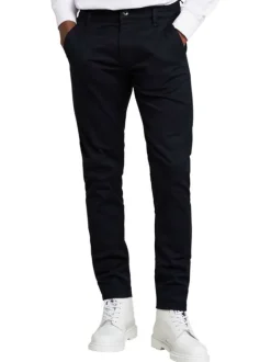 Pantalon chino en coton bleu marine uni à coupe skinny et à taille intermédiaire