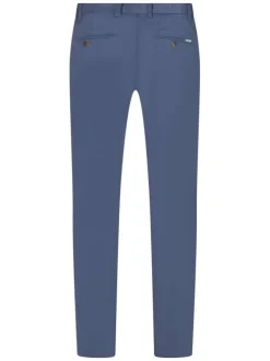 Pantalon chino en coton bleu uni avec une fermeture boutonnée et zippée