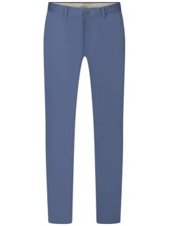 Pantalon chino en coton bleu uni avec une fermeture boutonnée et zippée