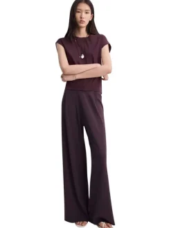 Pantalon chino en coton bordeaux uni pourvu d'une coupe bootcut