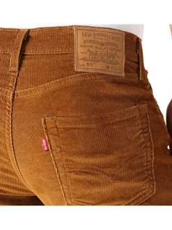 Pantalon Chino en coton brique uni aspect velours avec deux poches latérales