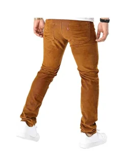 Pantalon Chino en coton brique uni aspect velours avec deux poches latérales