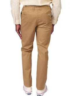 Pantalon chino en coton camel avec une coupe ajustée et une taille élastiquée