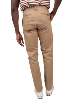 Pantalon chino en coton camel uni avec des passants pour ceinture