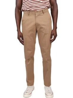 Pantalon chino en coton camel uni avec des passants pour ceinture