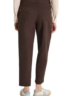 Pantalon chino en coton chocolat uni pourvu d'une coupe droite