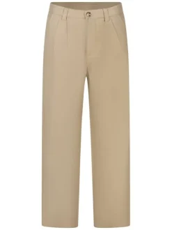 Pantalon chino en coton de couleur beige uni avec une coupe droite