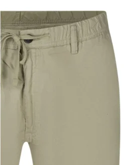 Pantalon chino en coton et lin mélangé beige uni pourvu d'une coupe slim