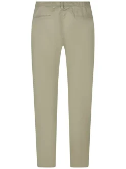 Pantalon chino en coton et lin mélangé beige uni pourvu d'une coupe slim