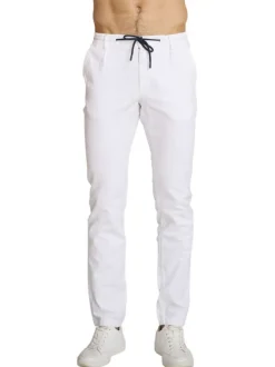 Pantalon chino en coton et lin mélangé blanc pourvu d'une taille élastiquée